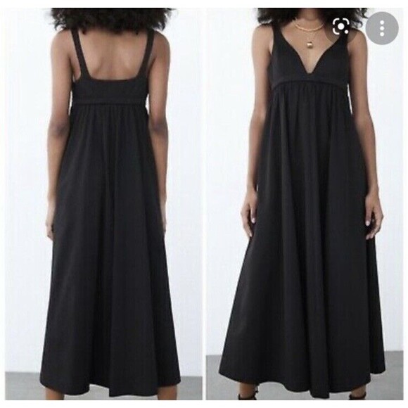 Zara Poplin Maxi Dress 100% Cotton Sz S Wedding Guest - Picture 1 of 11